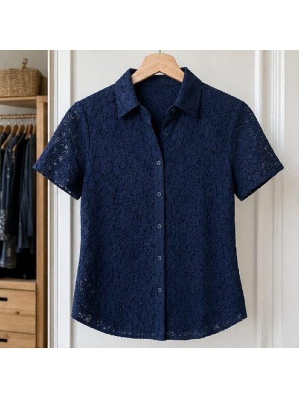 Navy Pleated Blouse